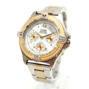 Vintage Guess 37mm Two Tone Day Date Unisex Watch Stainless Steel w New Battery